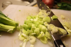 knife and leeks